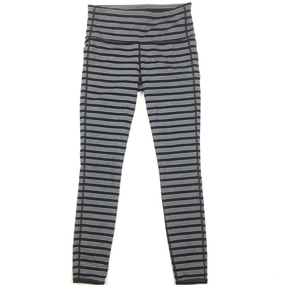 Athleta Black Gray Stripe Chatarunga Tight Leggings M